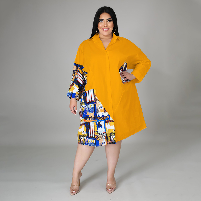 Women's Clothing Shirt Dress Loose Summer Printed Stitching Commuting Specialty Skirt_voghion.com
