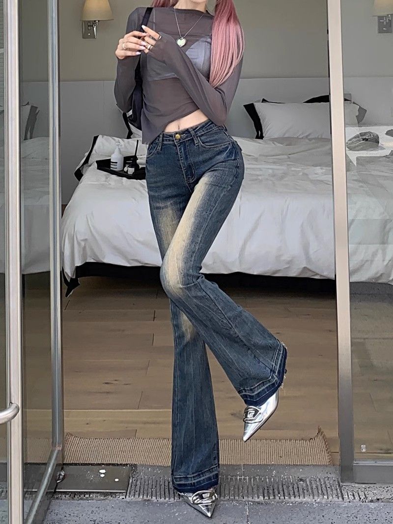 Jeans micro svasati in stile americano per le donne in primavera e autunno, nuovi a vita alta, aderenti, snellenti_voghion.com