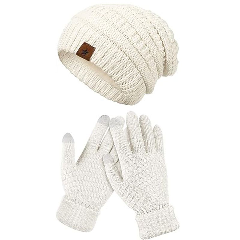 Heißer verkauf winter mode gestrickte wolle hut für frauen warme hut handschuhe zwei stück set verdickt plus samt kalten hut_voghion.com