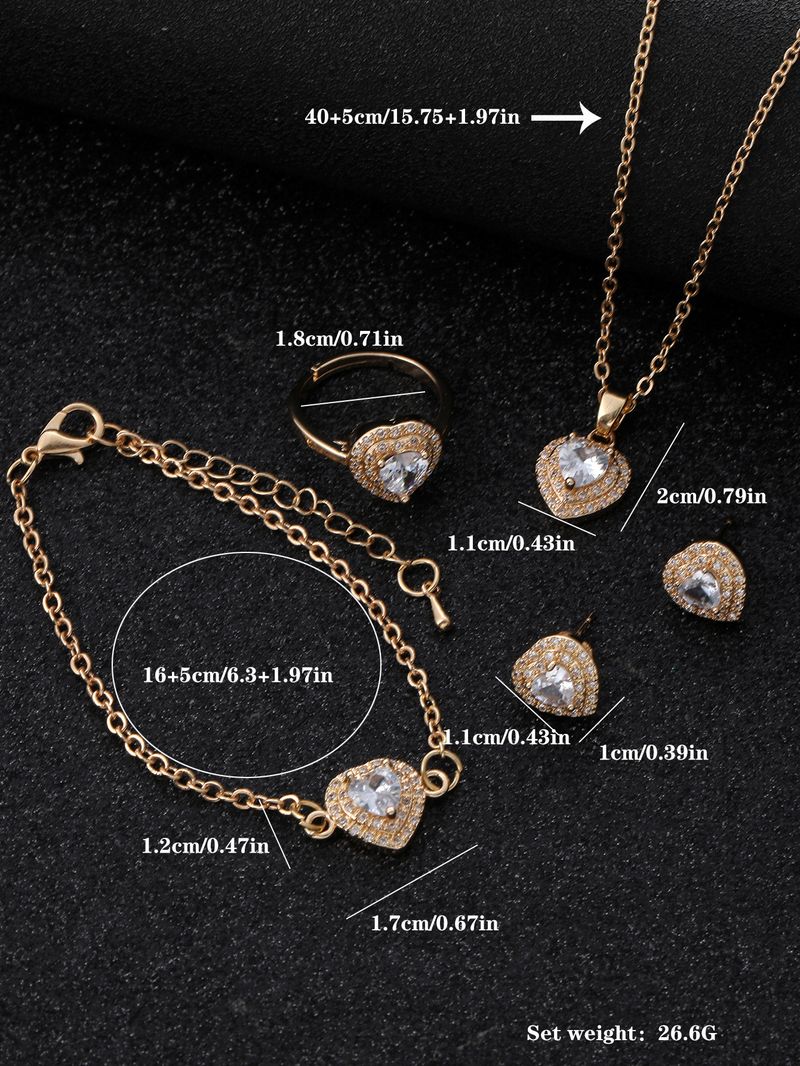 Damen-Schmuckset, fünfteiliges Schmuckset mit Zirkonia-Ohrringen, Halskette, Ring und Armband, Schmuck, Dating-Geschenk_voghion.com