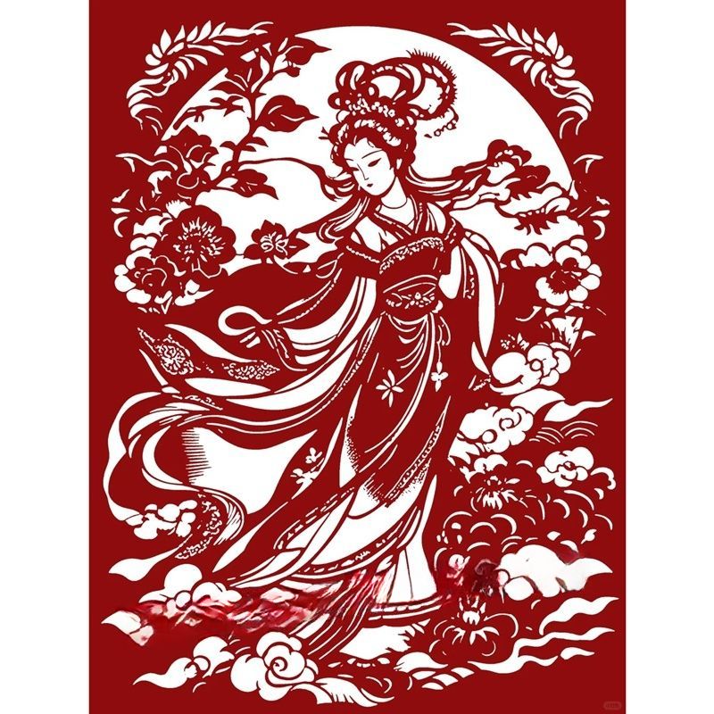 New Ancient Style Chang'e Flying To The Moon Paper-cut Decoration For Living Room Bedroom Sofa Background Wall_voghion.com