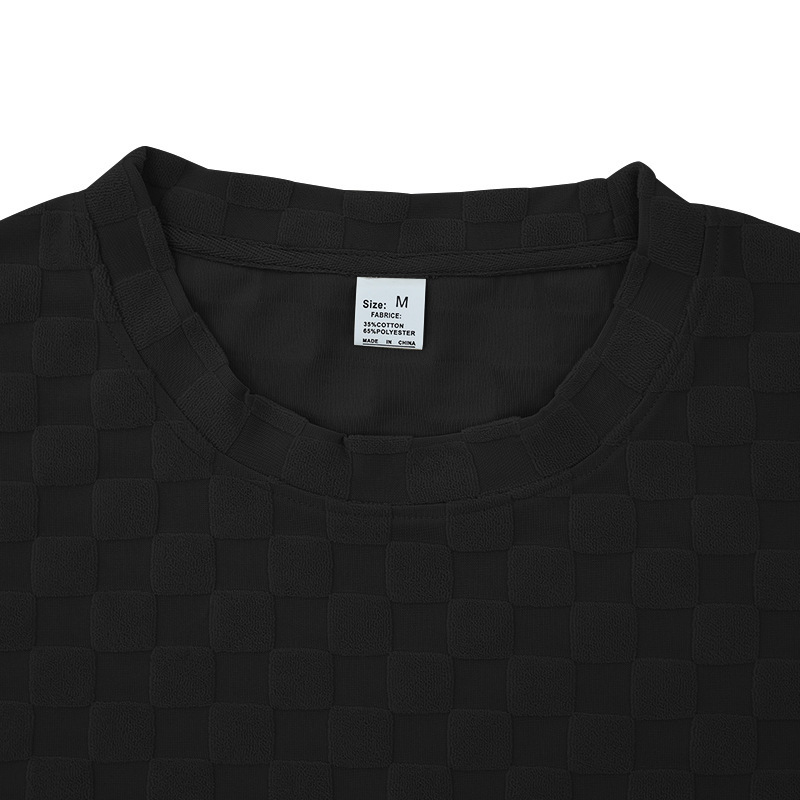 Man's clothing Men's summer jacquard check short sleeve T-shirt loose large size straight leg casual shorts set_voghion.com