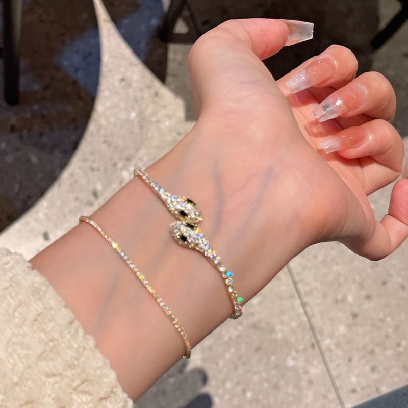 Mooie slangvormige trekkoord ingelegd met dia's, nis en veelzijdige, eenvoudige zirkoonarmband_voghion.com