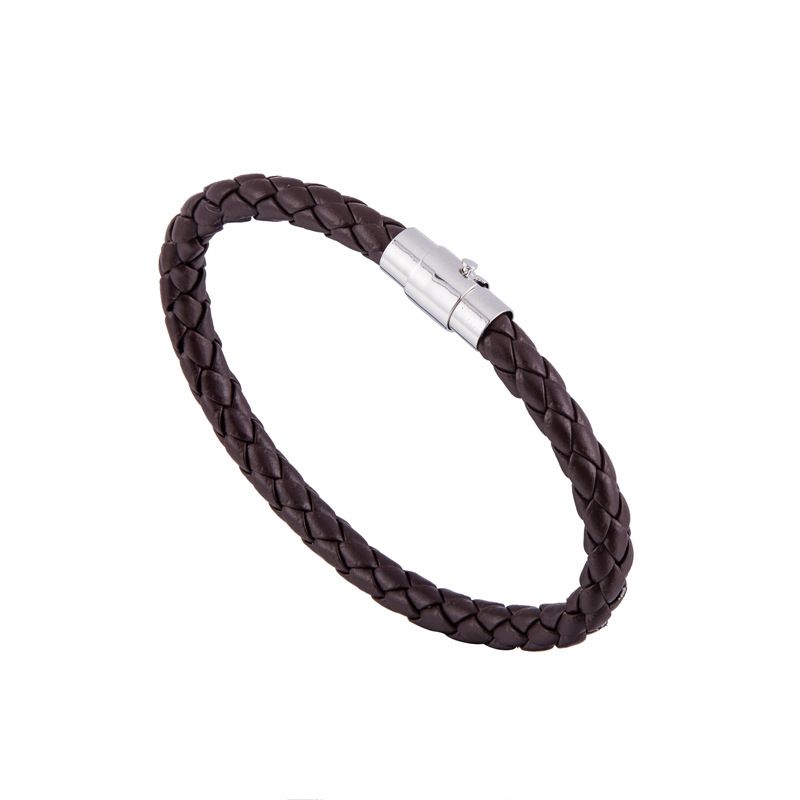 Braccialetto da uomo minimalista con fibbia magnetica intrecciata in pelle e cordino_voghion.com