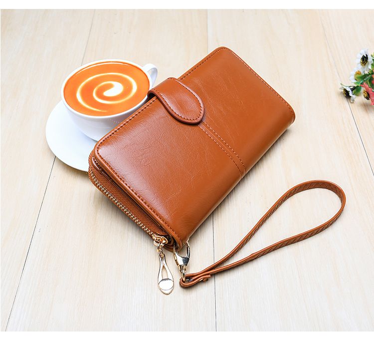 Explosive Damen Geldbörse 2024 Neuer Reißverschluss Ölwachs Leder Geldbörse Schnalle Handytasche Ölleder Neue PU Clutch_voghion.com