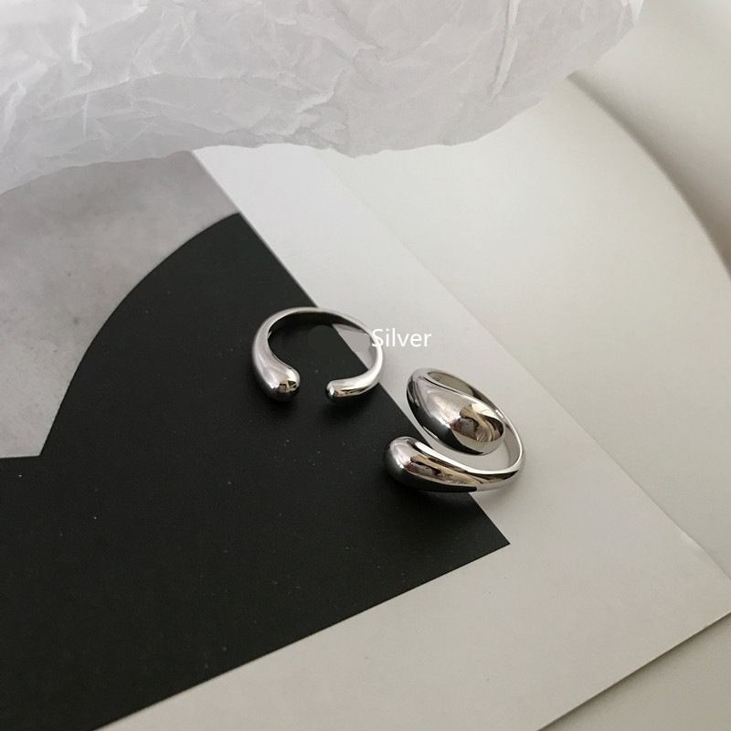 Anello da donna con goccia d'acqua, anello regolabile in acciaio inossidabile, anello con croce lucida e apertura a goccia._voghion.com