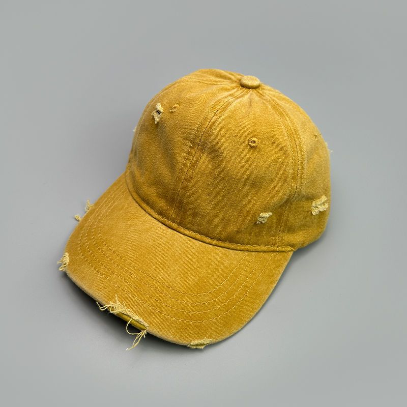 Korean version solid color hole washed soft top outdoor baseball versatile men's and women's duckbill cap, new casual_voghion.com