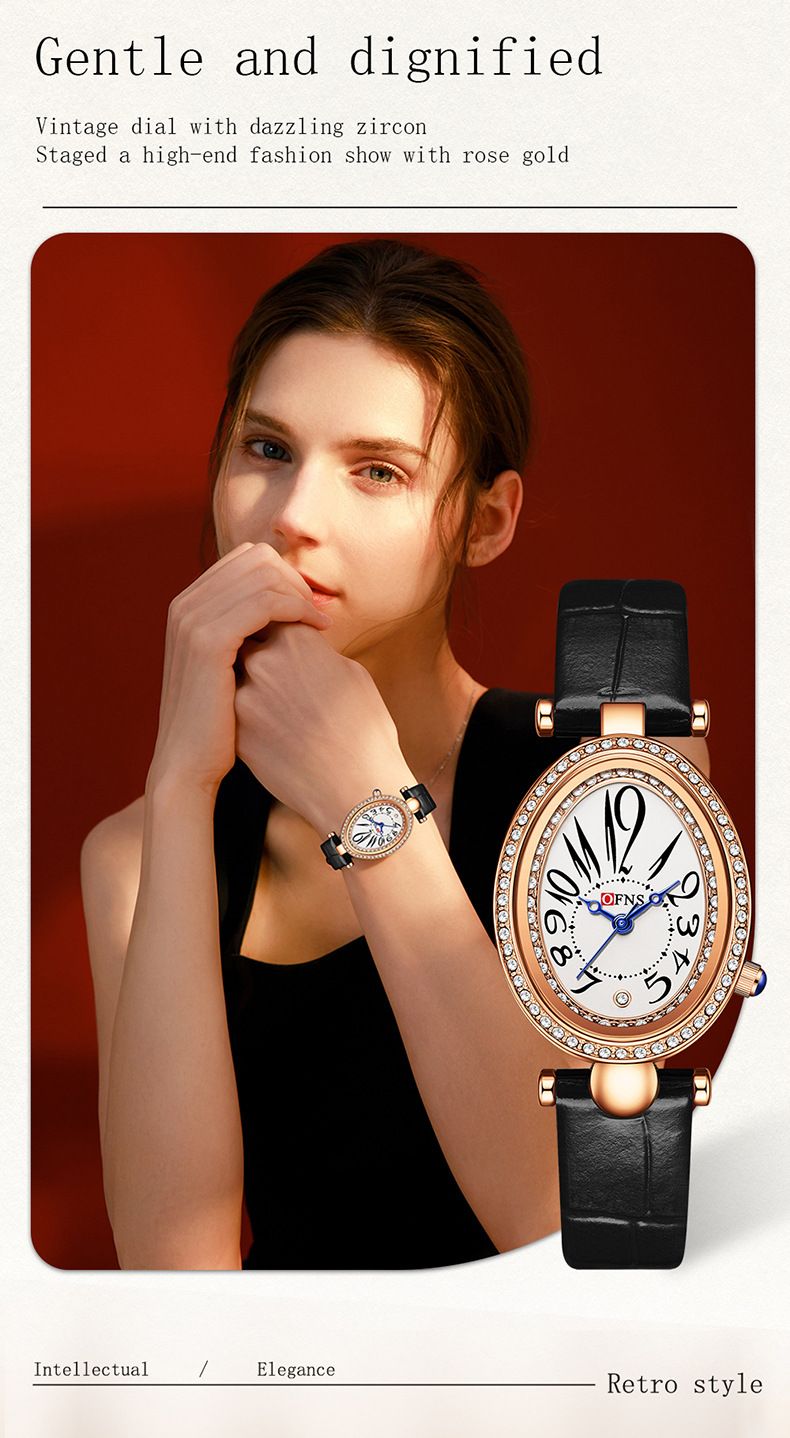 Orologio da donna con cristalli di ispirazione vintage: elegante design a goccia, cinturino in pelle, orologio al quarzo in stile antico resistente all'acqua_voghion.com