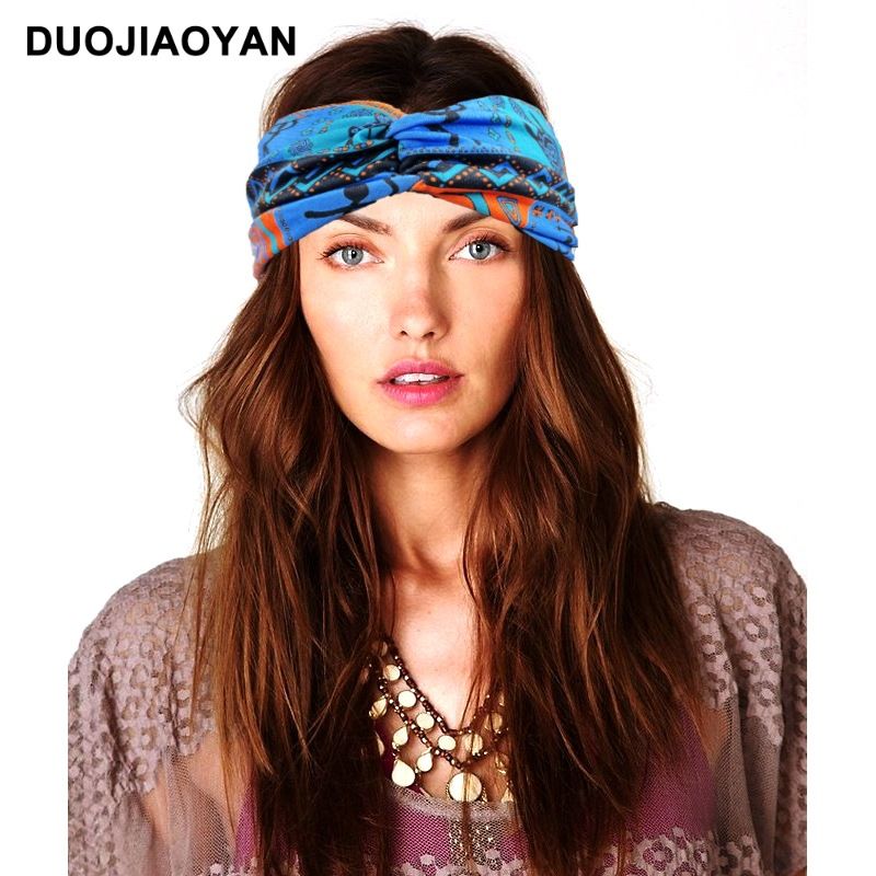 Spring and Summer New Style Knotted Cross Headband Bohemian Print Headband Elastic Headband Headband_voghion.com