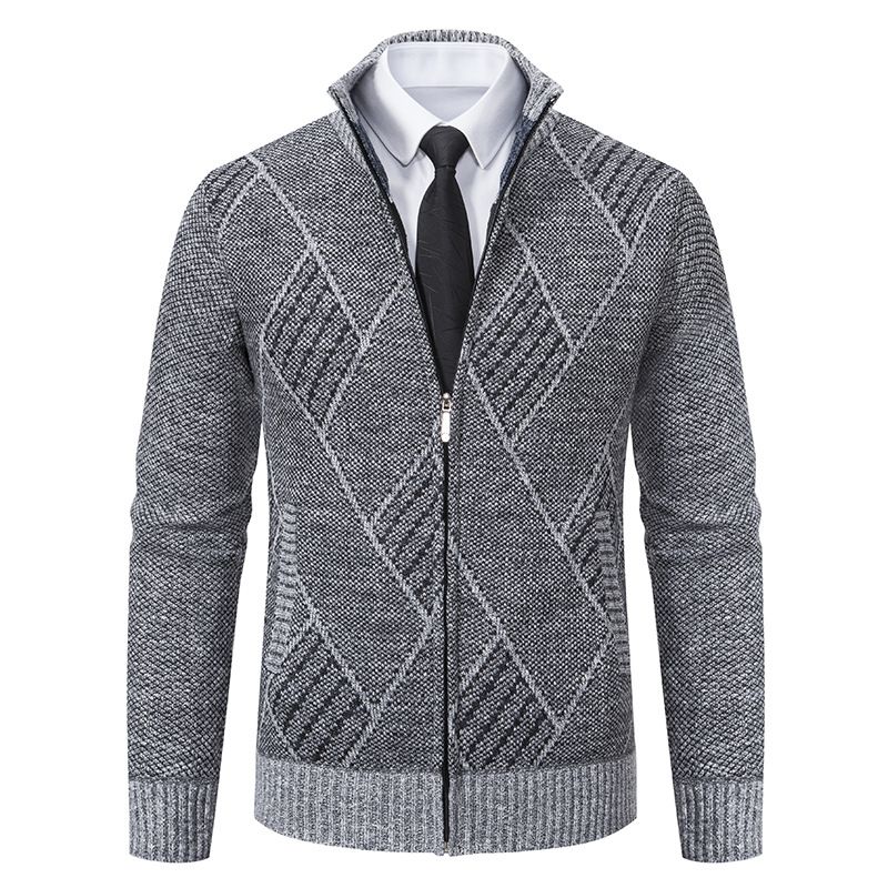 2024 jesień i zima nowy jednolity kolor kardigan kurtka męska casual slim fit stójka dzianinowy sweter_voghion.com