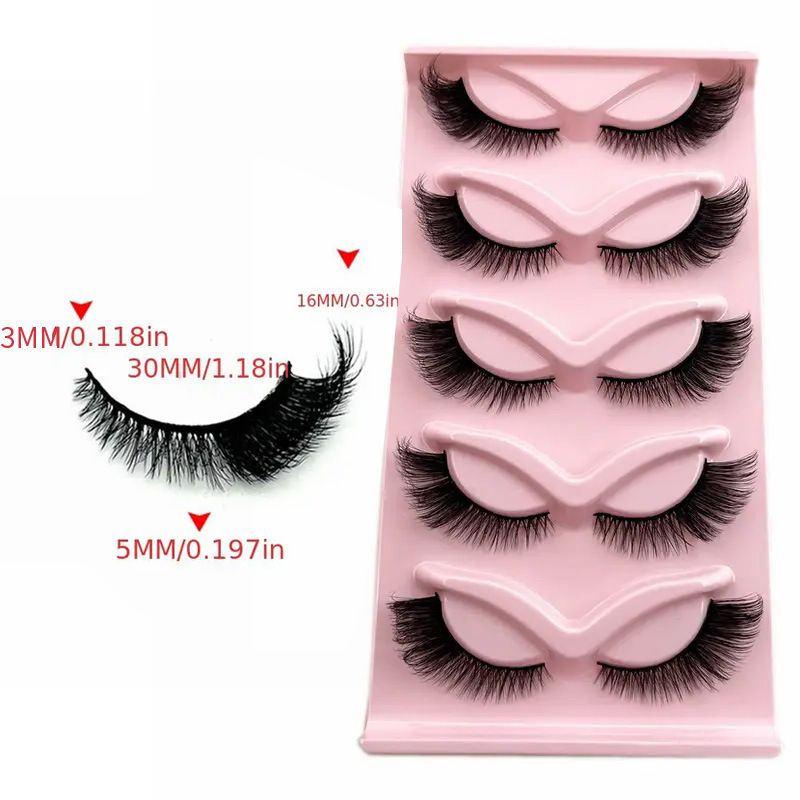 5-Pairs Hard Band False Eyelashes - Winged & Voluminous (Lengthened Outer Corners, Dramatic Cat Eye Effect)_voghion.com