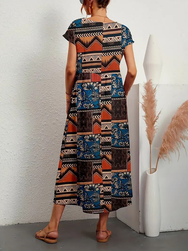 Abito estivo stampato senza maniche in cotone e lino, nuovo stile 2024, da donna_voghion.com
