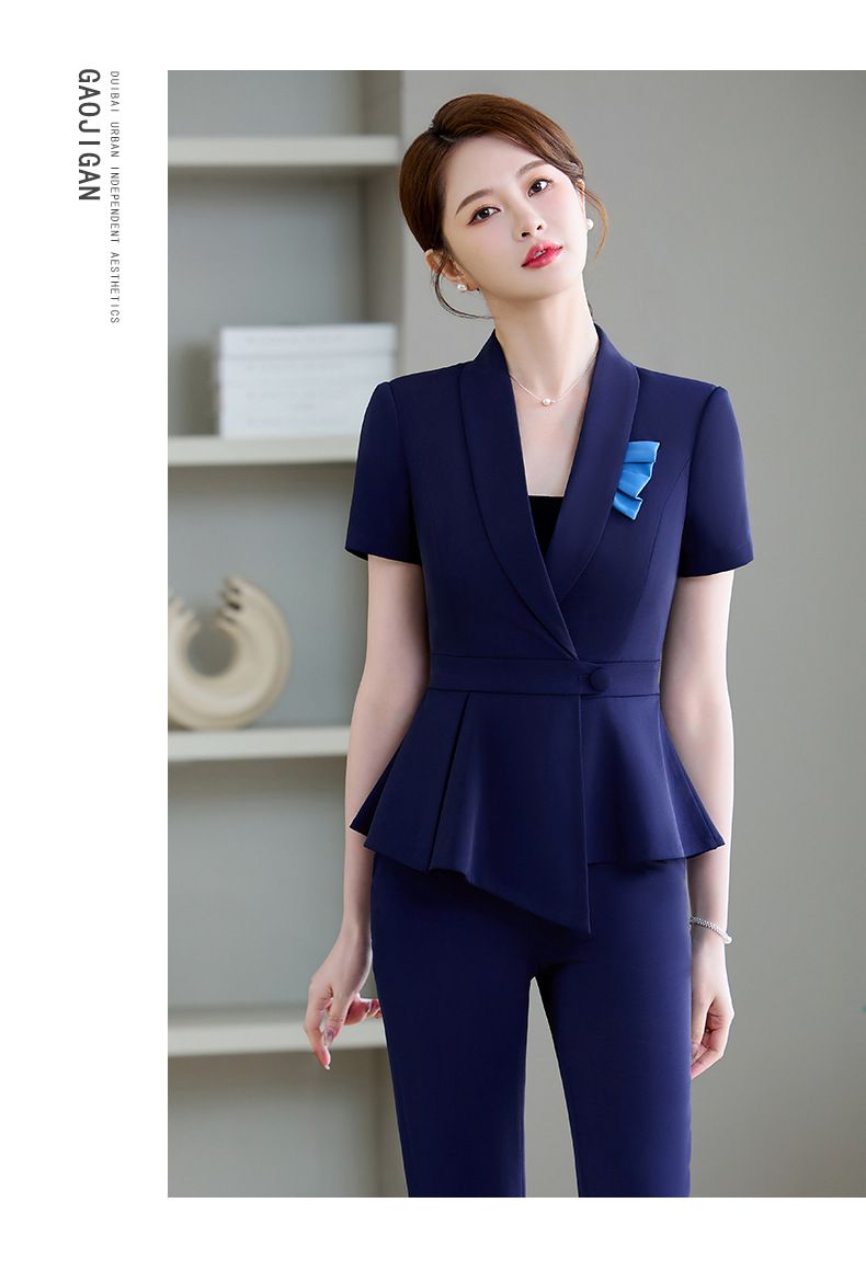 Short Sleeved Professional Suit Women's Summer New Style Hotel Front Desk Reception Manager Workwear Jewelry Store_voghion.com