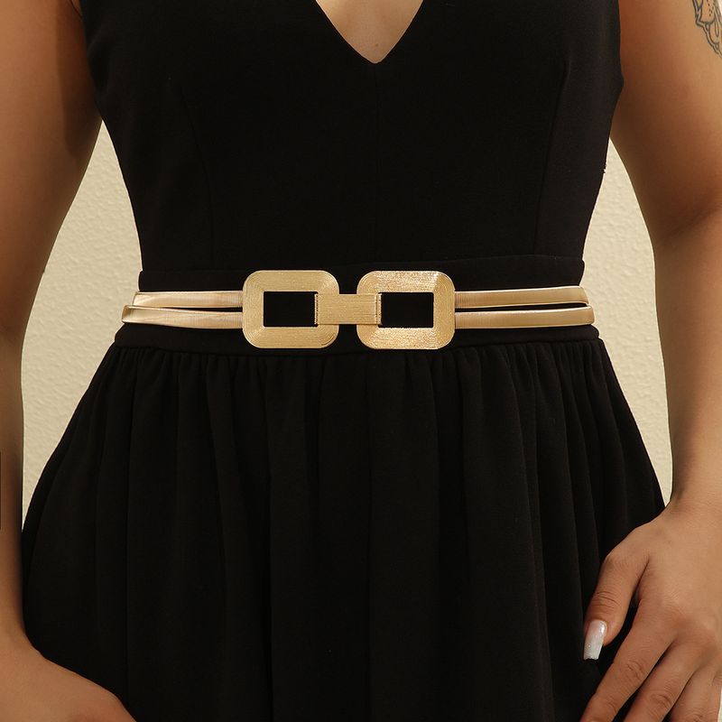 Złoty podwójny elastyczny pasek damski ze sprzączką, swobodny, sprężynowy metalowy łańcuszek do sukienek i płaszczy_voghion.com