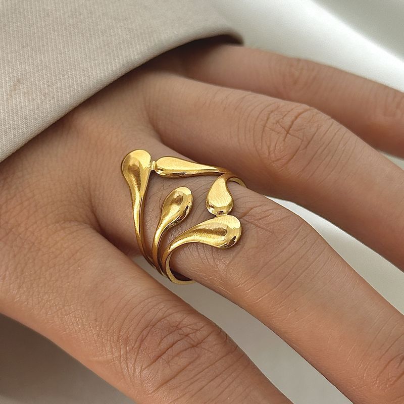 New Personalized Stainless Steel Ring Vacuum Electroplated Gold Pearl Irregular Open Hand Jewelry_voghion.com