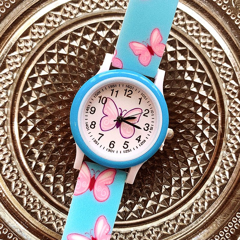Butterfly Print Silicone Band Children's Watch For Girls Cute Cartoon Quartz Wristwatch_voghion.com