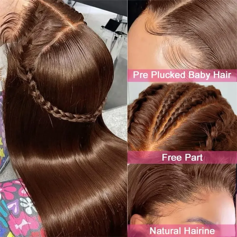 Parrucche frontali in pizzo marrone dritto per capelli umani da donna, parrucca frontale trasparente HD da 30 pollici, capelli colorati pre-pizzicati_voghion.com