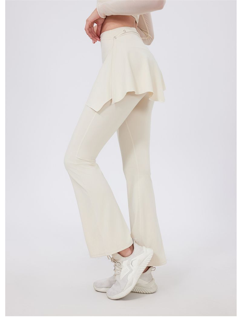 K Fake Two-piece High-waisted Pleated Yoga Pants With A Butt Curtain, Sheer For Running And Sports, Breathable Fitness Bell-bottom Pants_voghion.com