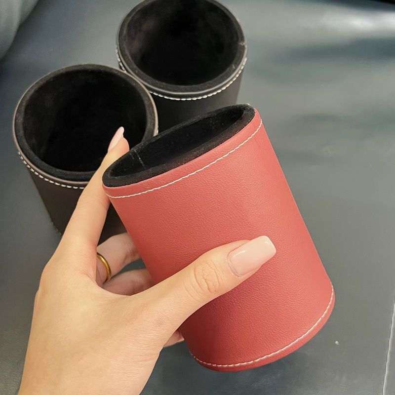 Elegant Leather Desk Organizer – Stylish Round Pen Holder For Office & Study (3 Colors: Black, Brown, Red)_voghion.com