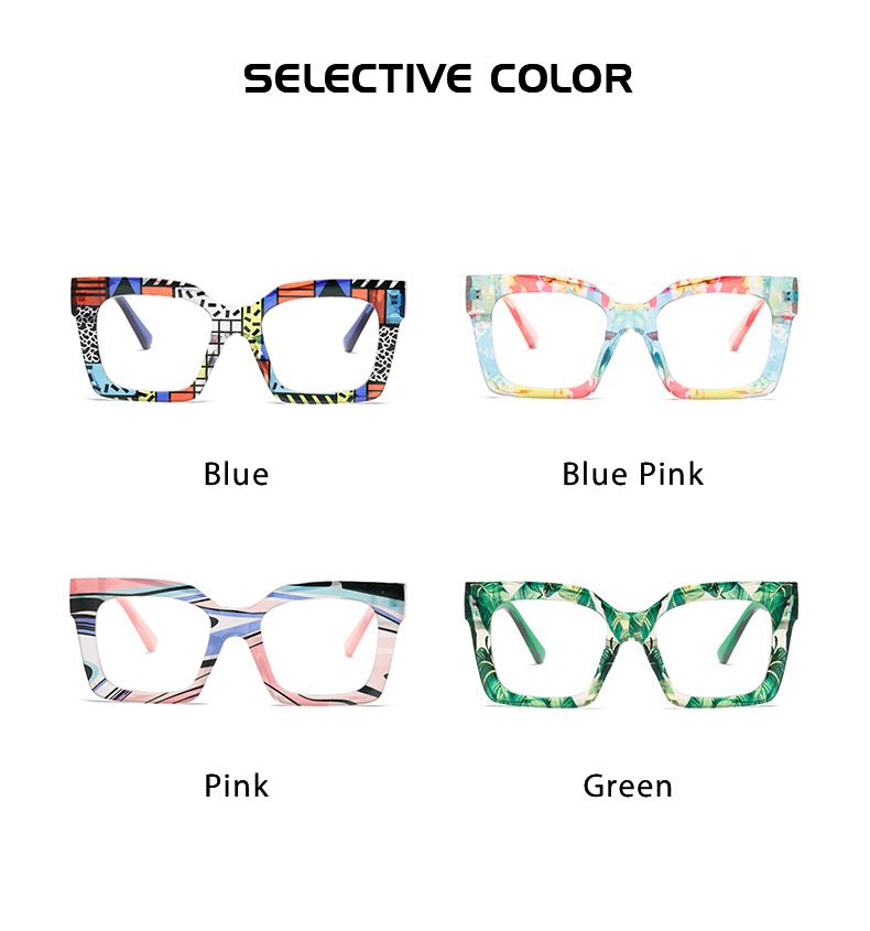 New Colorful Pattern Large Anti-Blue Light Non-Prescription Ins Street Style Face Slimming Glasses Frame BL913_voghion.com