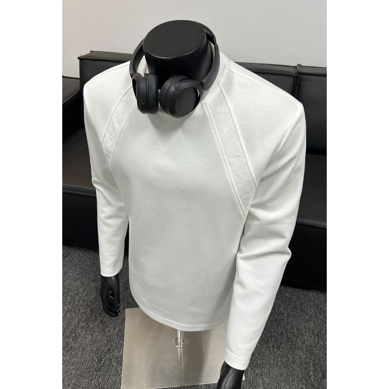 Maglietta a maniche lunghe in cotone cinese con cuciture Cleanfit, da uomo, con scollo rotondo, modello primaverile e autunnale, con spalle anteriori in stile retrò americano_voghion.com