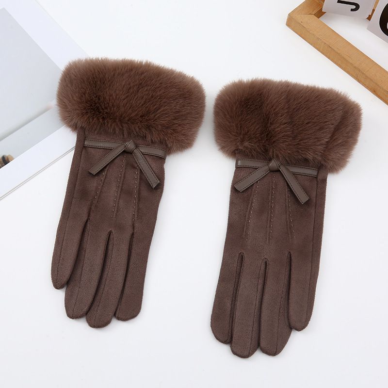 Guanti da ciclismo invernali caldi in pelle scamosciata con touchscreen, antivento e foderati in pile, carini per studenti, da donna e autunnali_voghion.com