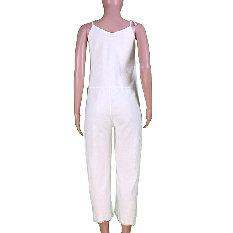 Damen-Overall aus einfarbigem Bambus-Leinen mit sexy Hosenträgern_voghion.com
