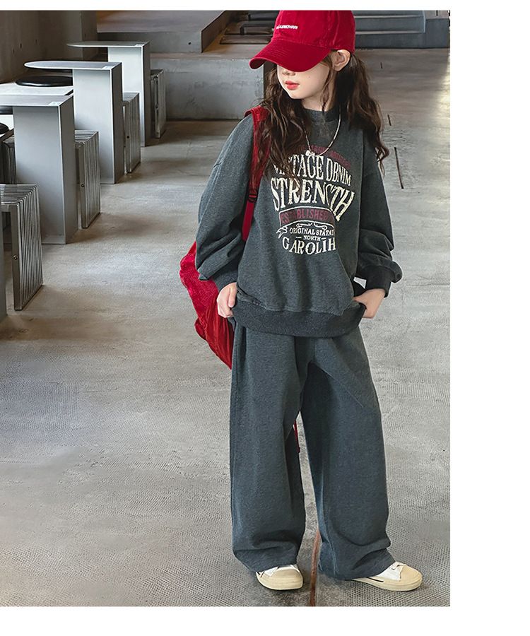 Sportliches Zweiteiler-Set für Mädchen, Frühling und Herbst 2025, neue Kinder-Herbstmode, cooler Pullover für Kinder mittleren Alters, Hose mit weitem Bein, grenzüberschreitend_voghion.com