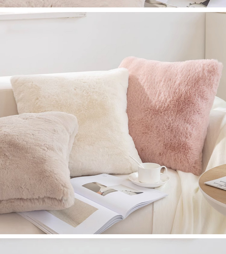 Sofa Throw Pillow Window Cushion Bed Cushion Plush Throw Pillow Imitation Rabbit Hair Pillow Lunch Headrest Cover (Without Pillow Core)_voghion.com