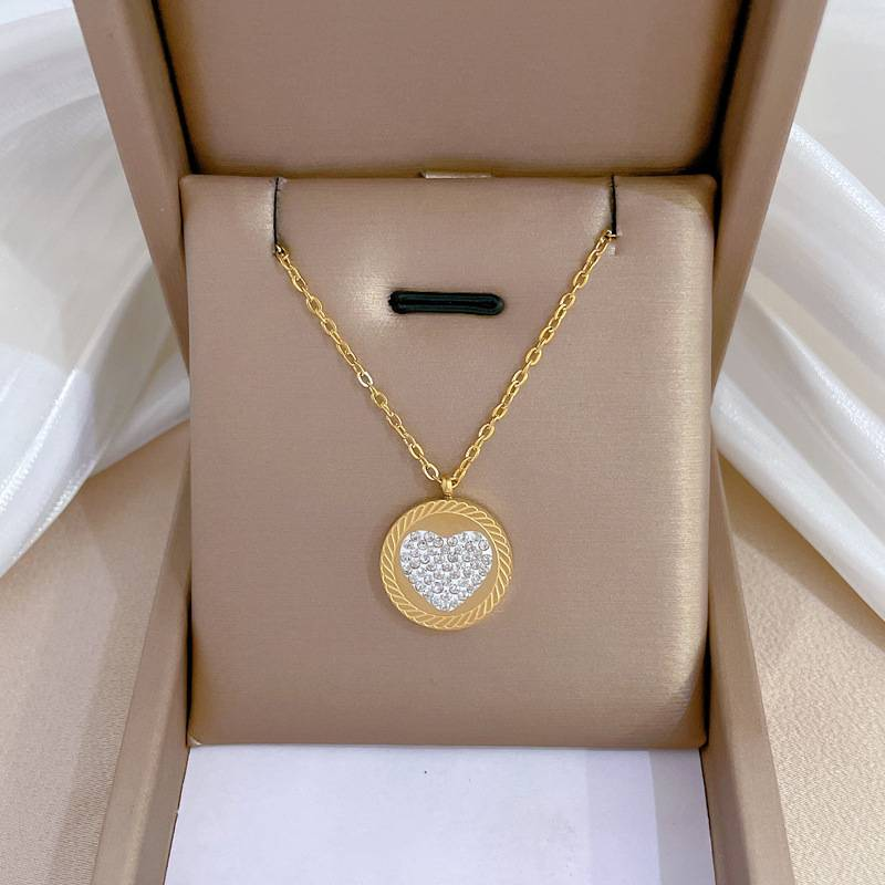 Stainless Steel Micro Paved Cubic Zirconia Shell Heart Earring Bracelet Pendant Necklace for Women Gold Color Plated Choker Chain Jewelry Set_voghion.com