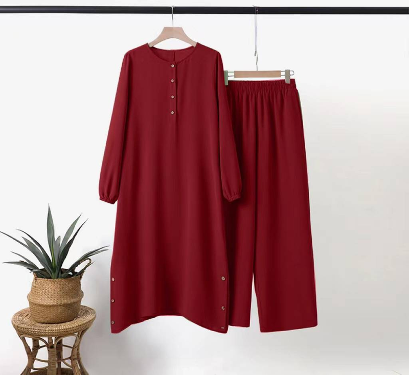 Ensemble Abaya élégant pour femme musulmane, ensemble assorti, haut long et pantalon large, tenues de Ramadan, survêtements urbains_voghion.com