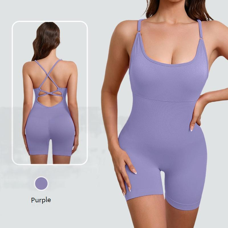 Combinaison de yoga une pièce pour femme avec coussinet de poitrine amovible, dos respirant, décontractée, sport, modelage du corps_voghion.com