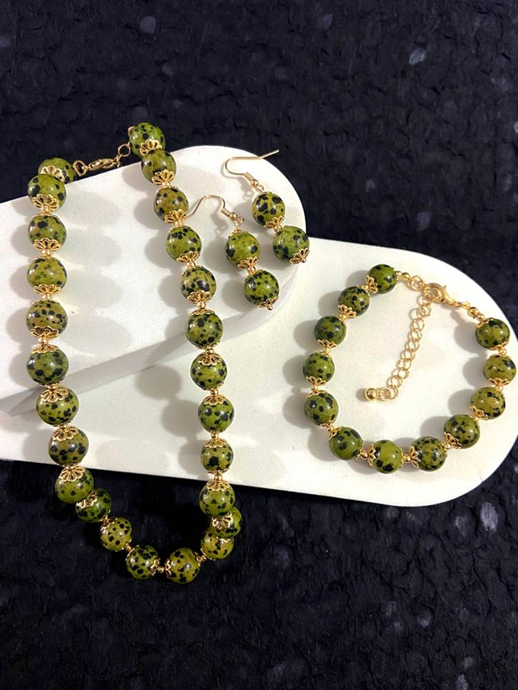 Retro Fashion High-end Frog Skin Dot Single-layer Short High-end Earrings Bracelet Necklace Set Suitable For Women's Daily Vacation Birthdays_voghion.com