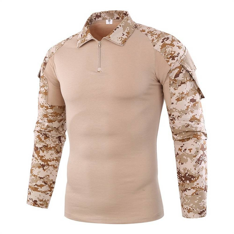 2025 Fashion Long Sleeve 1/4 Zipper Tactical T-Shirts Pockets Men's Summer Combat T-Shirt Cotton Polyester Training Clothing_voghion.com