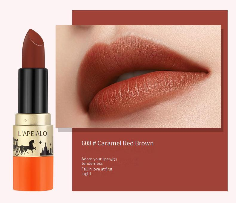 Velvet Matte Lipstick Set - 8 Long-Lasting Non-Stick Lipstick Shades, Luxe Gift Box With Pouch, High-End Orange Collection_voghion.com
