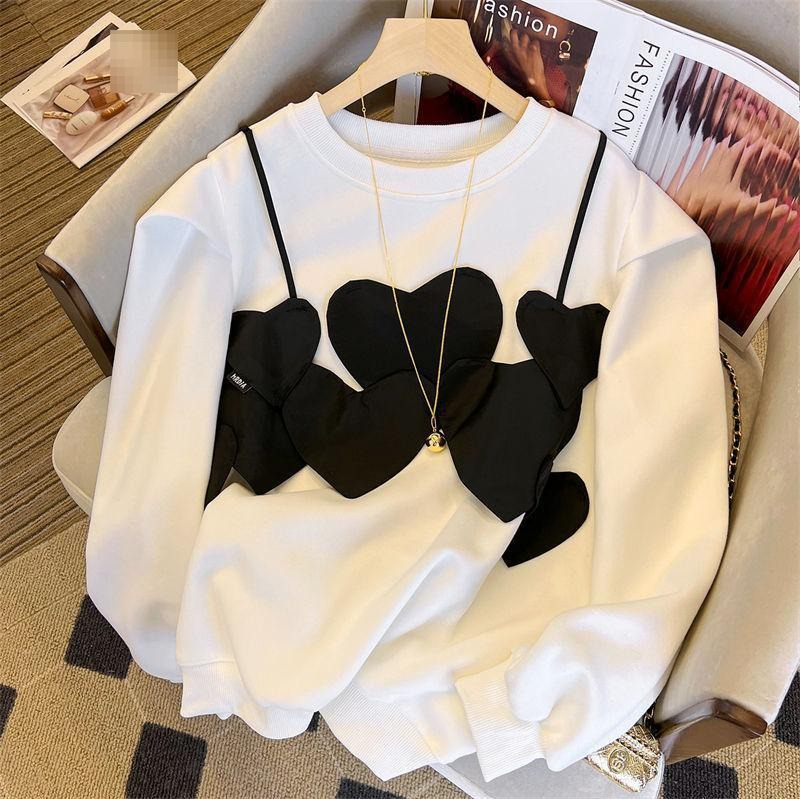 Women's Fashion Set: Embroidered Heart Patch Hoodie With High-waisted Flowy Wide-leg Pants - Casual Streetwear Outfit For Women_voghion.com