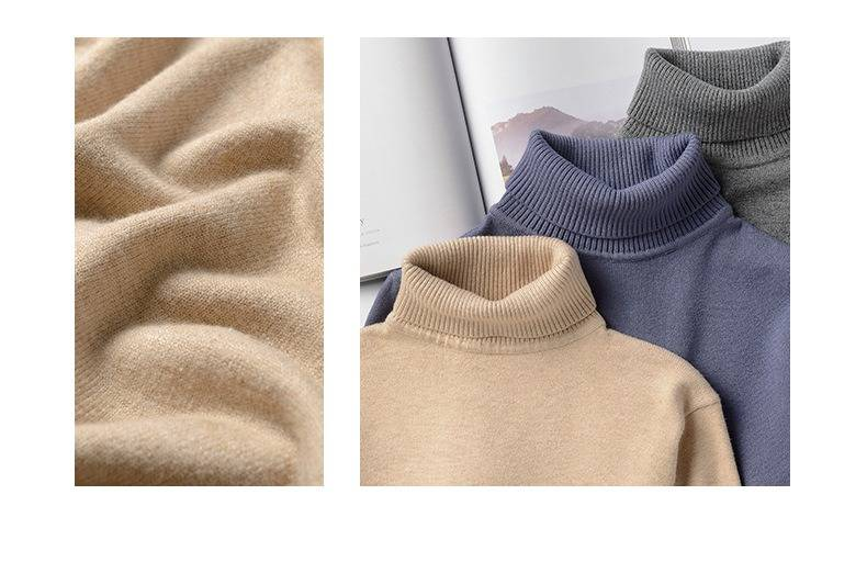 Men's High Neck Sweater Winter Warm Fleece Lined Solid Color Knit Pullover Casual Turtleneck Top_voghion.com