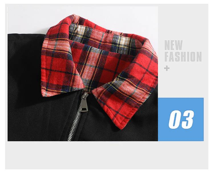 Giacca con revers a quadri da uomo Giacca finta con revers a quadri da uomo in due pezzi, vestibilità ampia, casual, primavera-autunno, nero e cachi, taglie dalla M alla 5XL_voghion.com