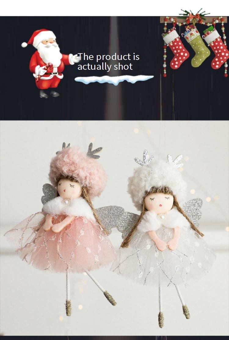 Enchanting Angel Girl Christmas Ornament – Fluffy Tulle Skirt & Antler Wings For Festive Tree Decor (Green/White/Pink)_voghion.com