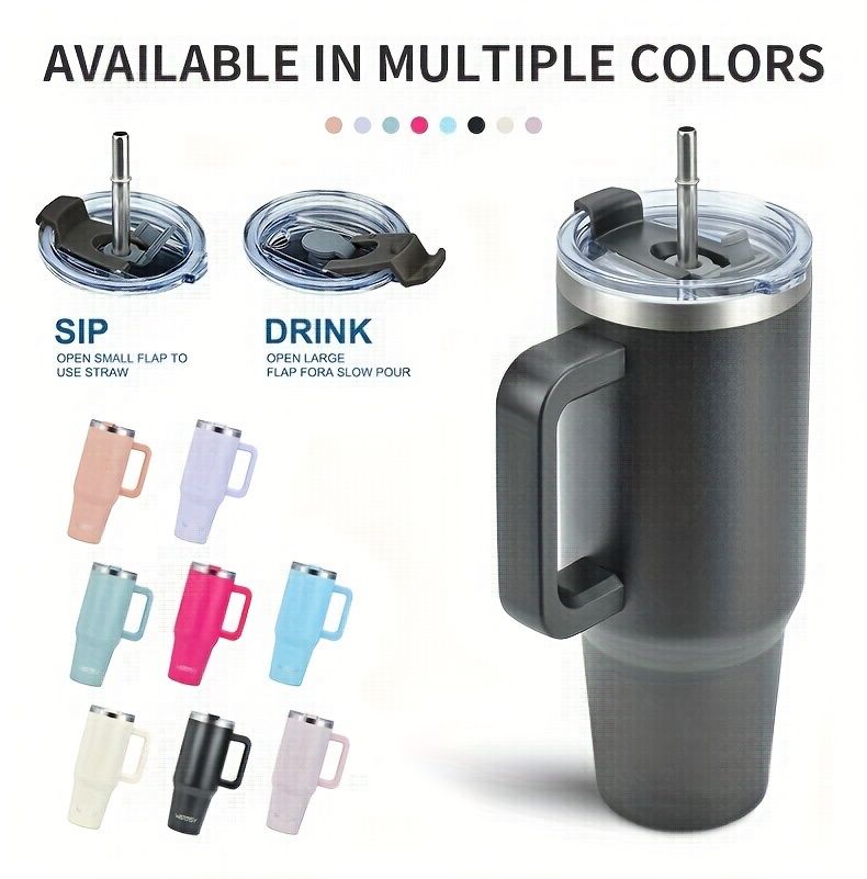 30oz/40oz 304 Stainless Steel Vacuum Insulated Tumbler With Straw Lid & Handle, Double-Wall Leakproof Cup, 24H Cooling/12H Heating_voghion.com