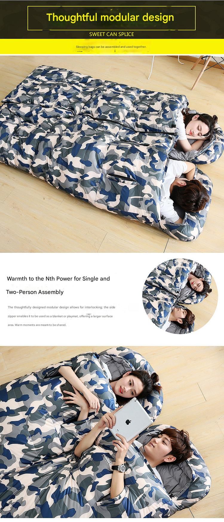 Upgrade Down Sleeping Bag - Sacco a pelo mimetico ultraleggero per esterni con accesso manuale e design collegabile per 4 stagioni_voghion.com