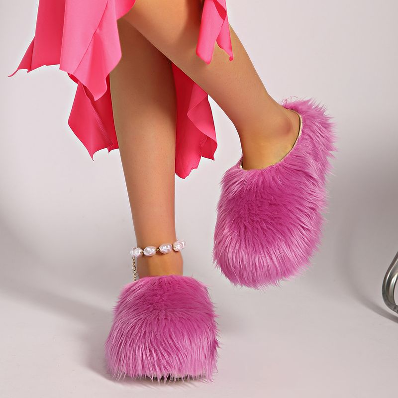 Chaussons mules en fausse fourrure avec semelle plateforme – Chaussures unisexes confortables pour l'intérieur et l'extérieur, antidérapantes et confortables, tendance années 2000_voghion.com
