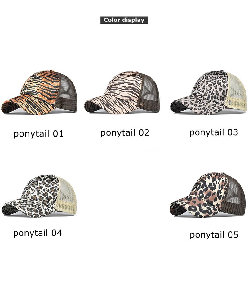 Baseballmütze mit Pferdeschwanz und Leopardenmuster, trendige Netzmütze mit gebogener Krempe, Sonnenhut für Damen im Freien und im Sommer_voghion.com
