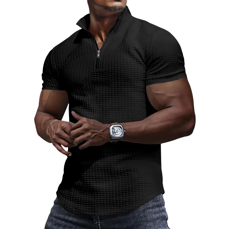 24 Poloshirt mit Stehkragen für Herren, kurzärmelig, einfarbig, kariert, mit Reißverschluss, T-Shirt für den Sommer, lässiges Oberteil_voghion.com