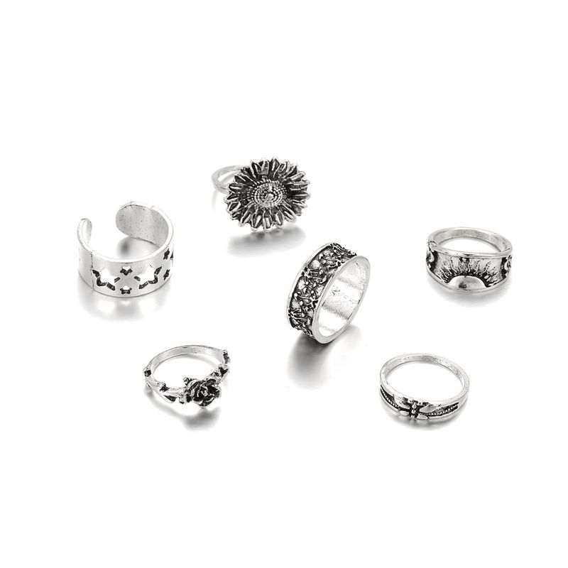 Nieuwe combinatie persoonlijkheid rozenbloem vijfpuntige ster holle 6-delige ringset_voghion.com