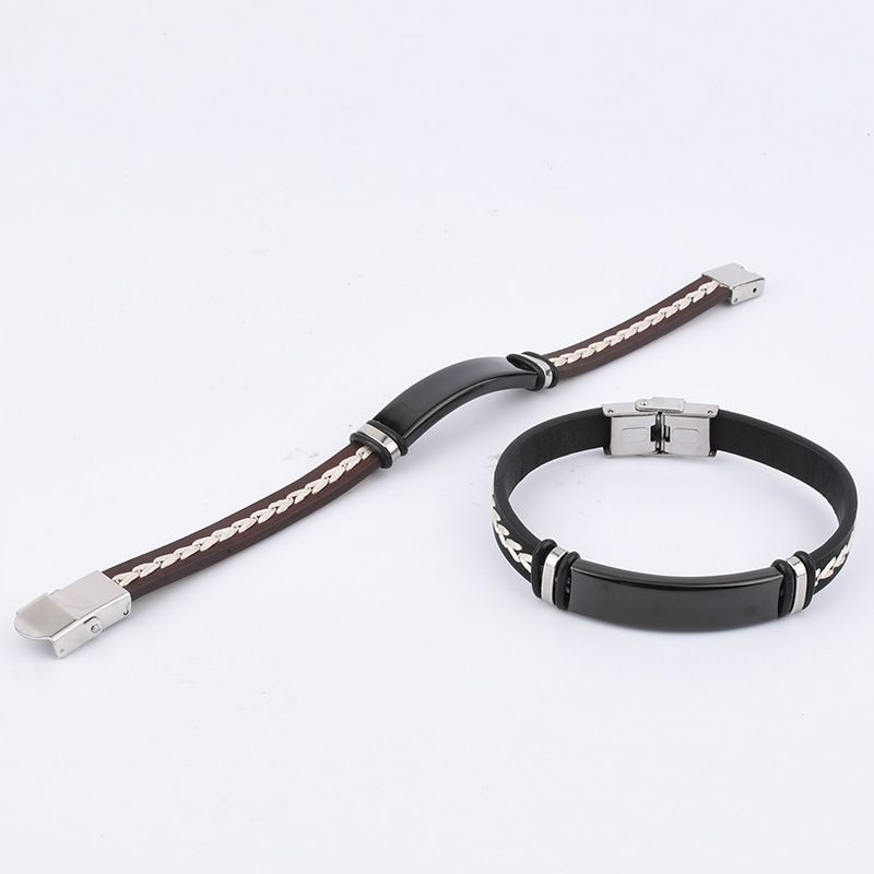 Bracciale unisex in acciaio inossidabile con incisione personalizzata in titanio, in corda intrecciata in pelle da uomo_voghion.com