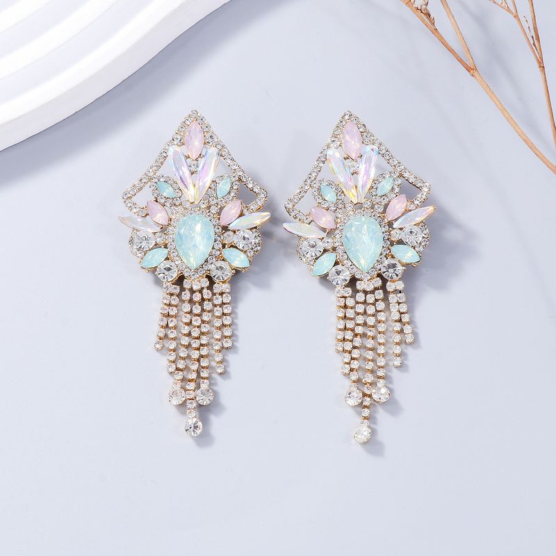 Exaggerated heavy earrings retro personality geometric earrings full of diamond tassel light luxury style earrings female accessories_voghion.com