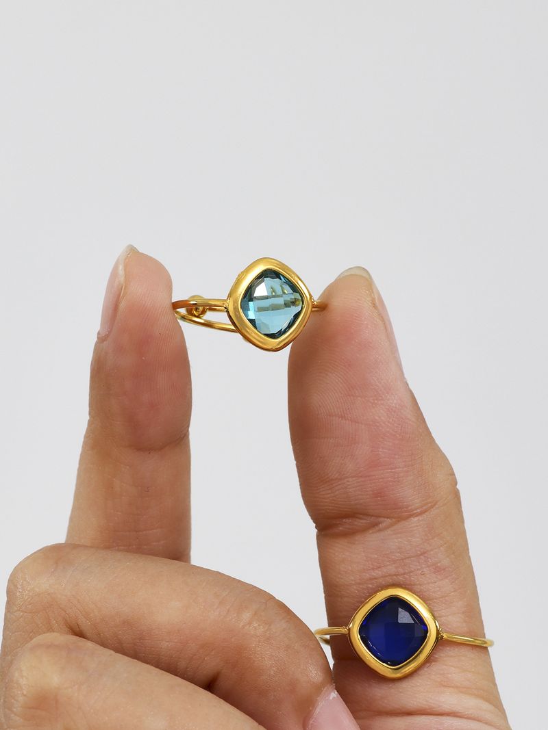 Anello in acciaio al titanio con pietra di vetro colorata a forma di zolletta di zucchero, apertura regolabile, non sbiadisce, nuovo anello da donna di nicchia, gioielli da mano_voghion.com