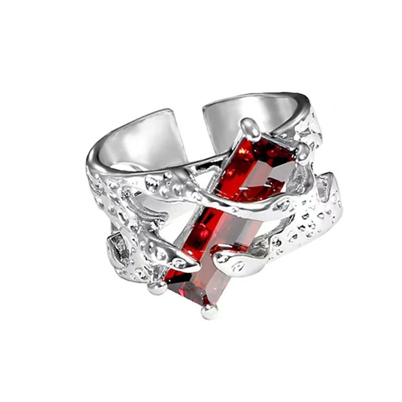 Hollow Pomegranate Red Geometric Design For Women Trendy Personality Dark Beauty Minimalist Style Temperament Open Ring_voghion.com