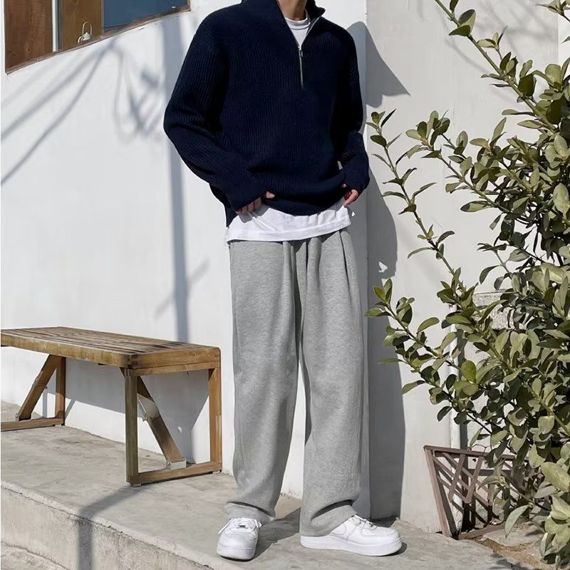 Men's Clothing Autumn Half Zip Cardigan Sweater Men Style Trend Handsome Versatile Stand Collar Knitted Sweater Top Turtleneck Jacket_voghion.com